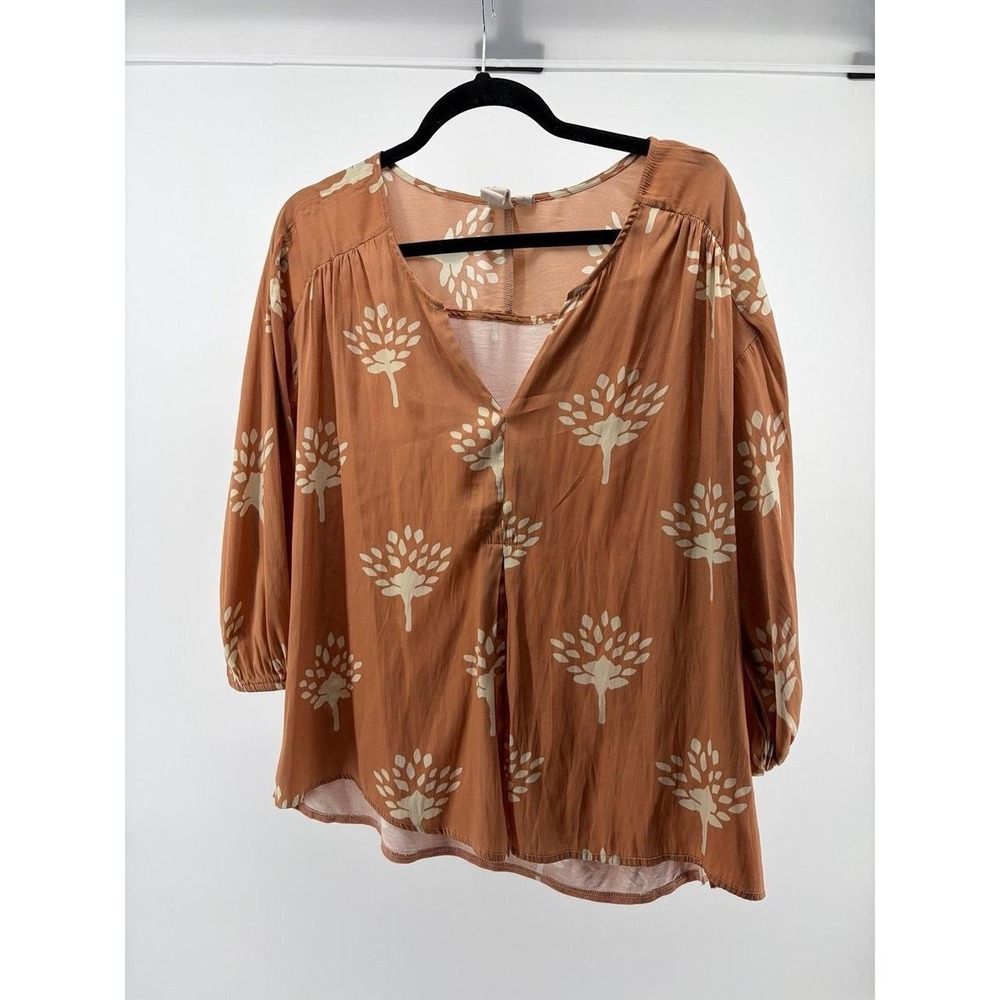 dolan Rust Brown Floral Print Button-Front Blouse